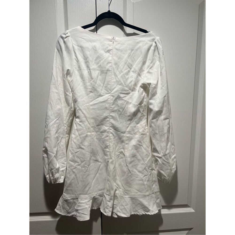 Princess Polly White The Villa Long Sleeve Ruffle Mini Faux Wrap Dress size 6 - Picture 6 of 7